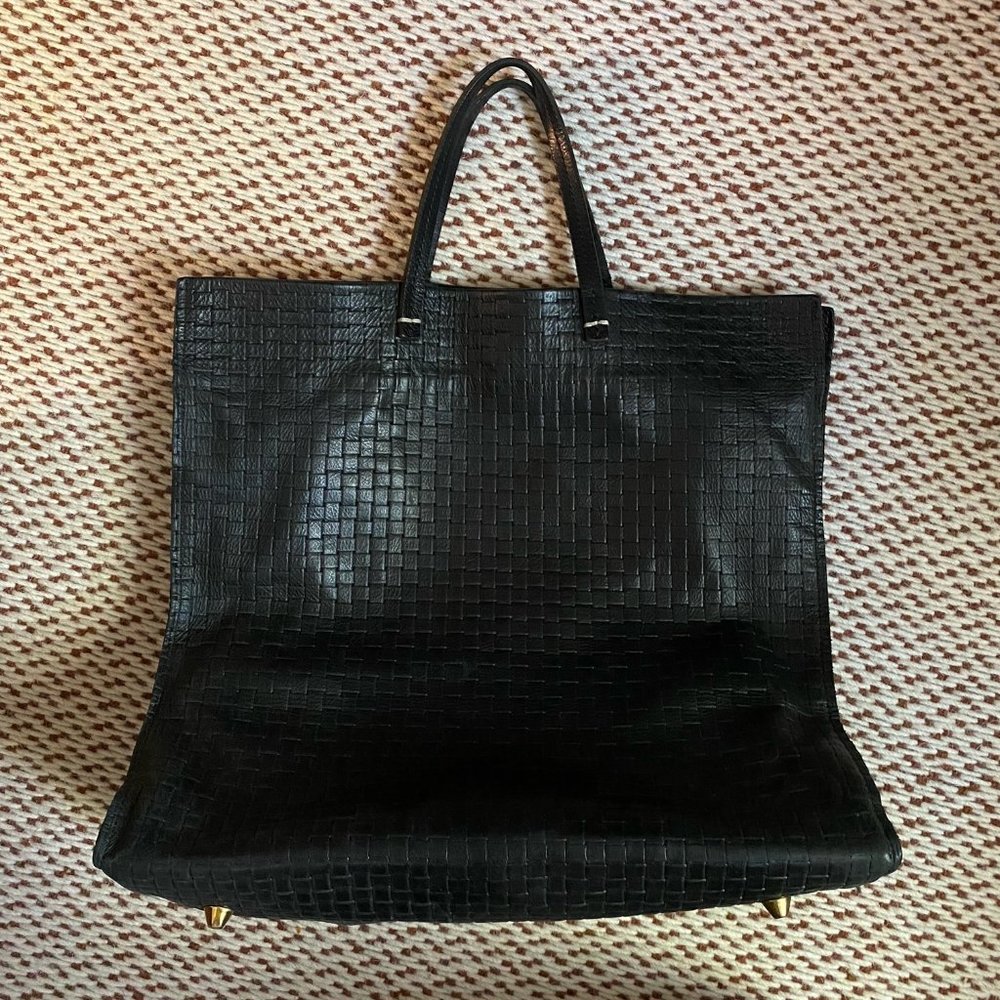Clare V Simple Tote in Black Basketweave Leather